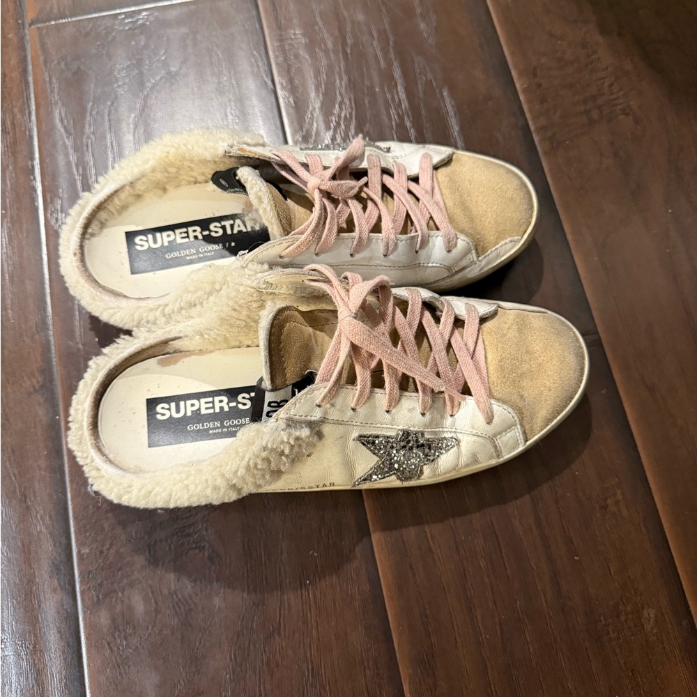 Golden Goose Women's Pink and White Sneakers